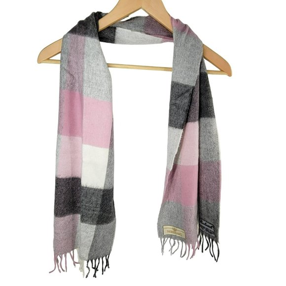 Woodward Cashmink Scarf 100% PolyAcryl Made West Germany Gray Pink Fringed Color - Picture 1 of 6